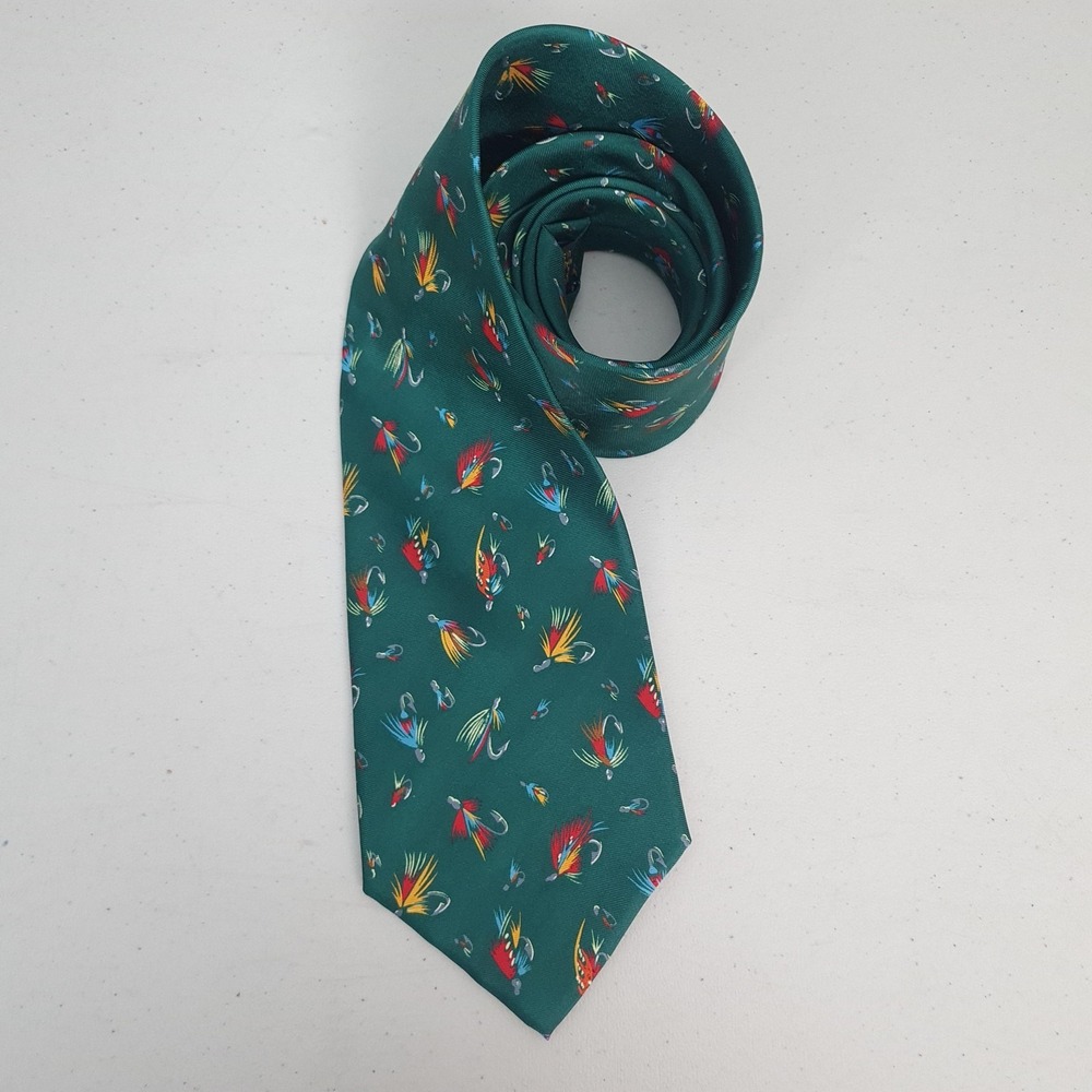 Orvis Gone Fishing Alynn Neckwear Tie Mens One Size Green Fly Lure Silk